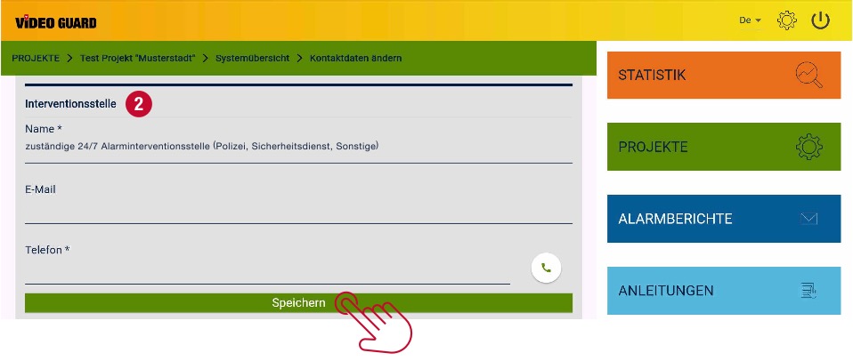 Screenshot Alarm Response Contact
