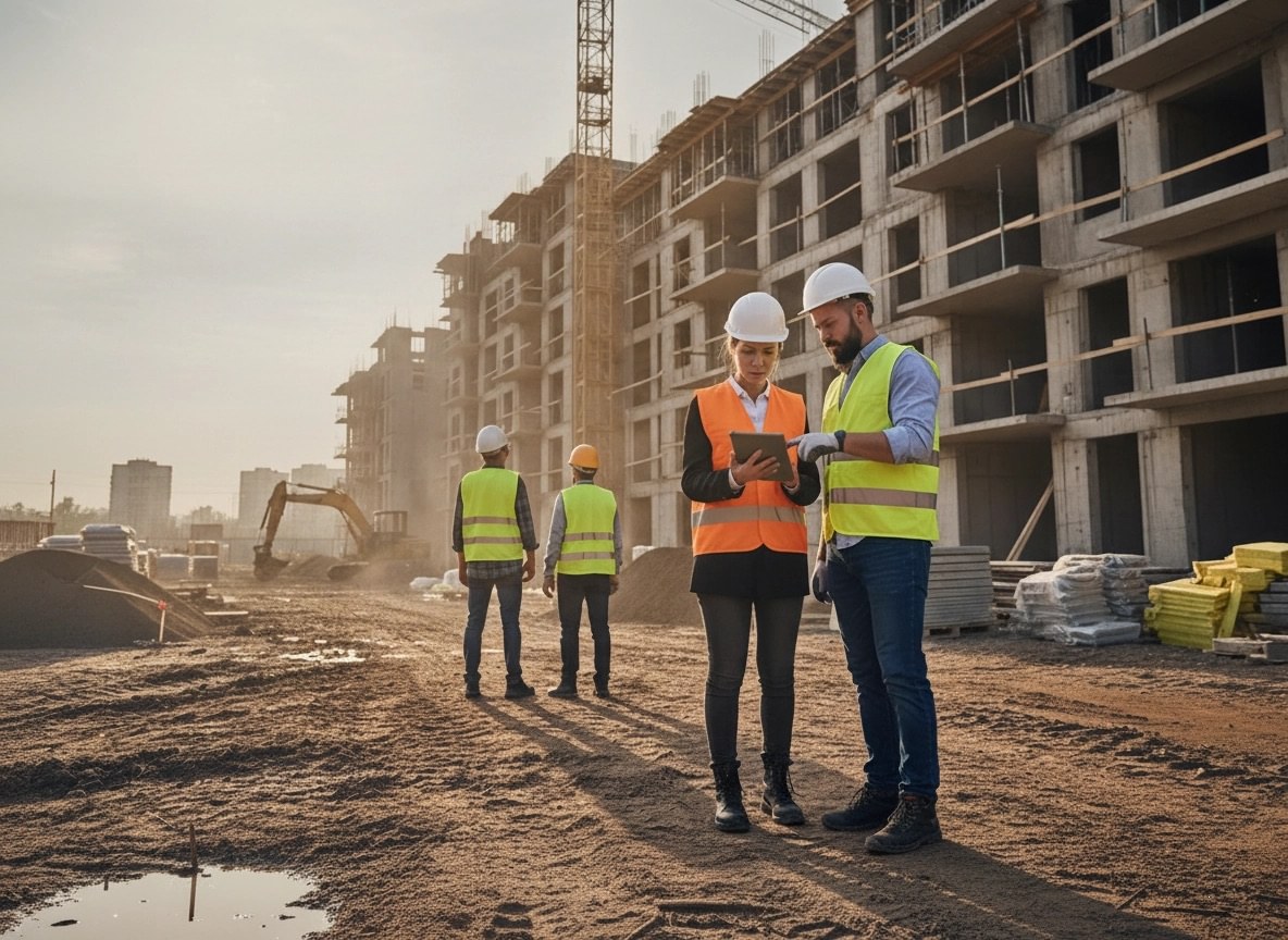 Bauleiter Besprechung auf Baustelle