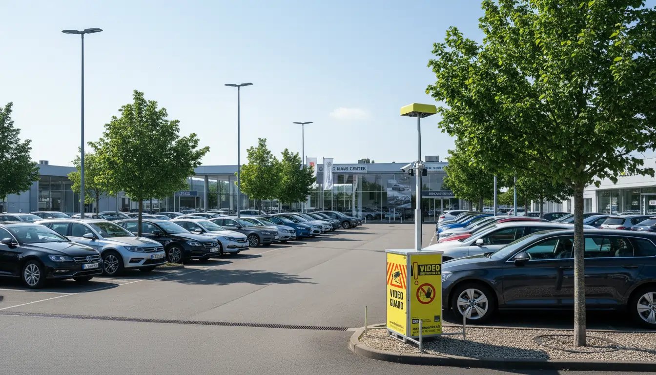 Video Guard Turm auf dem PArkplatz eines Autohauses